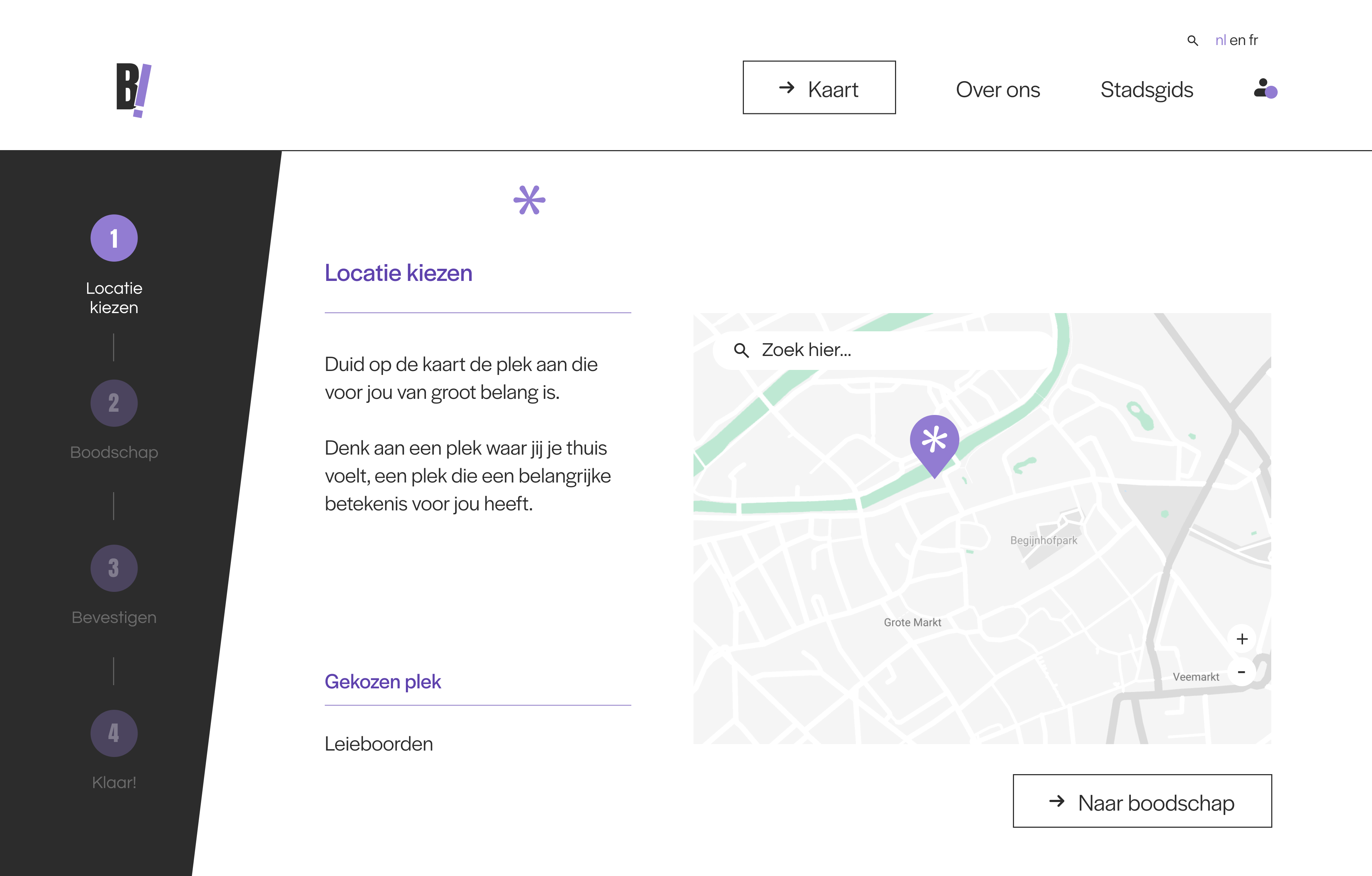scherm van desktop website, locatie kiezen