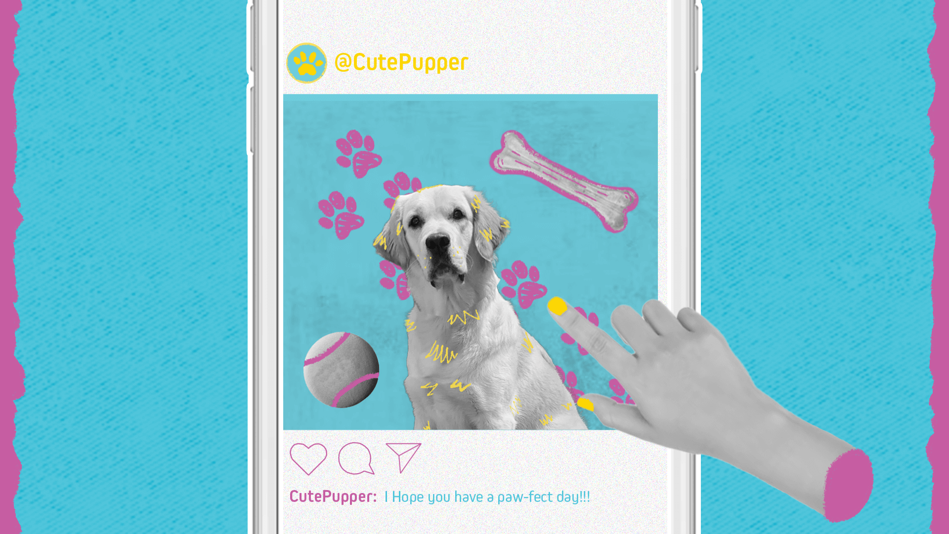 smartphone met instagrampost van een schattige hond(mijn hond)