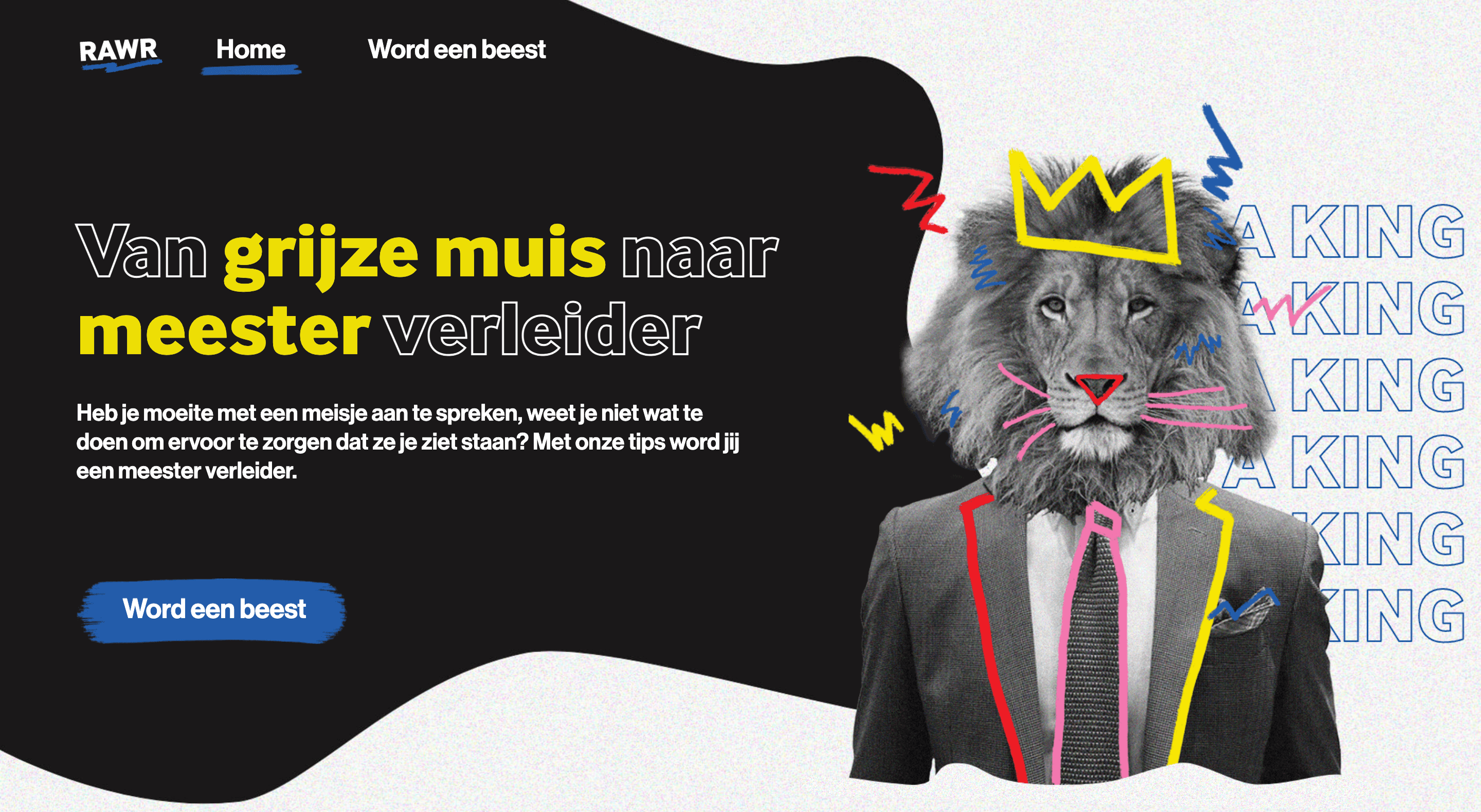 Headerbeeld Rawr! Met leeuwenhoofd dat geplakt is op mensenlichaam